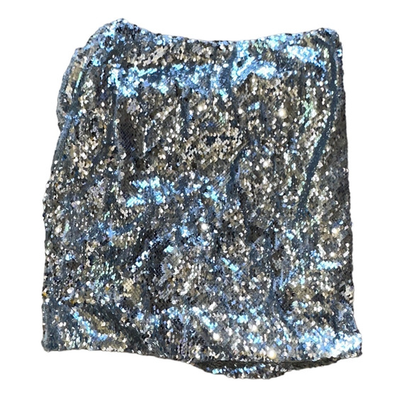 Sequin Micro Mini Skirt Silver Size 12 Ruched Metallic OW Collection $128 NEW - Picture 7 of 11